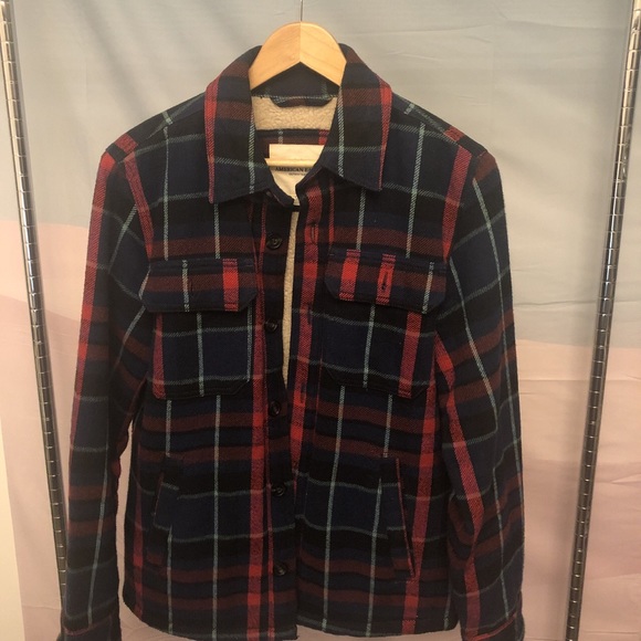 american eagle sherpa lined flannel jacket - Picture 1 of 3